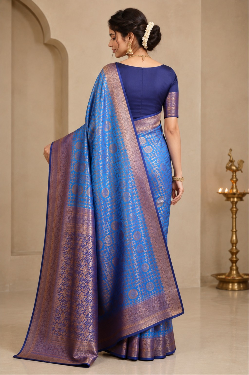 Royal Blue & Gold Silk Saree with Rich Zari Border – Elegant Traditional Designer Saree for Women