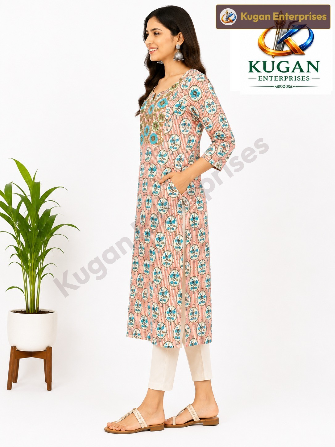 Coral Bloom Embroidered Printed Kurta