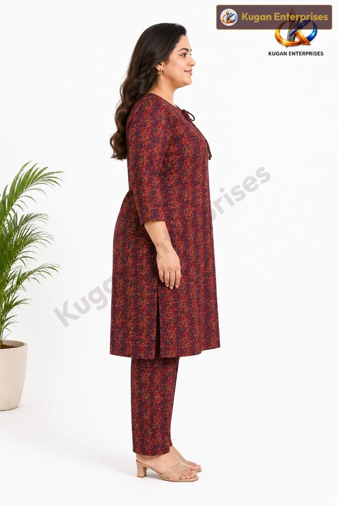 Wine Bloom Plus-Size Rayon Kurta Pant Set