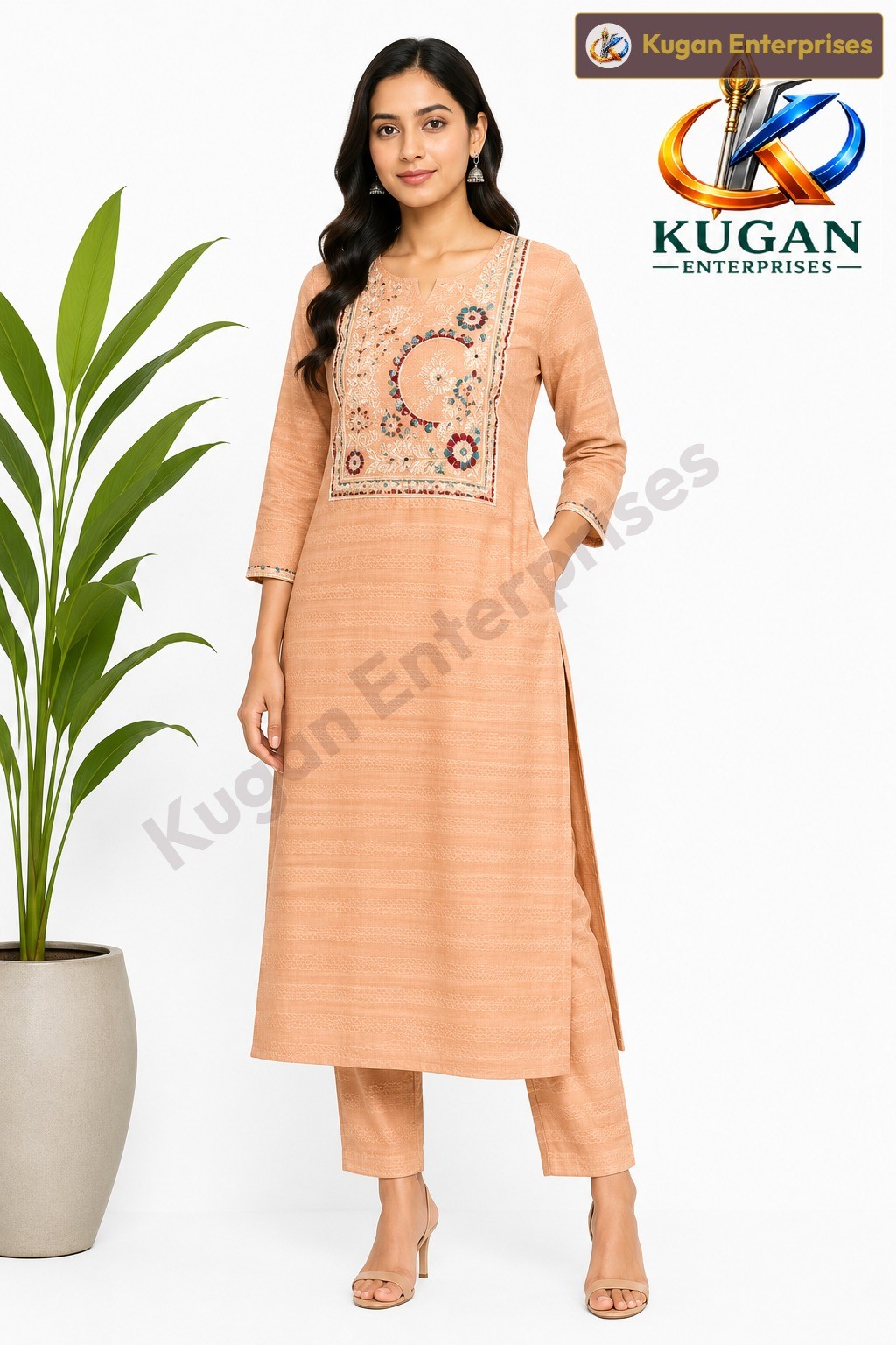Peach Bloom Embroidered Kurta Set