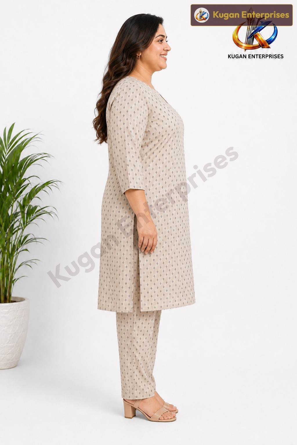Stone Beige Diamond-Keyhole Kurta Set