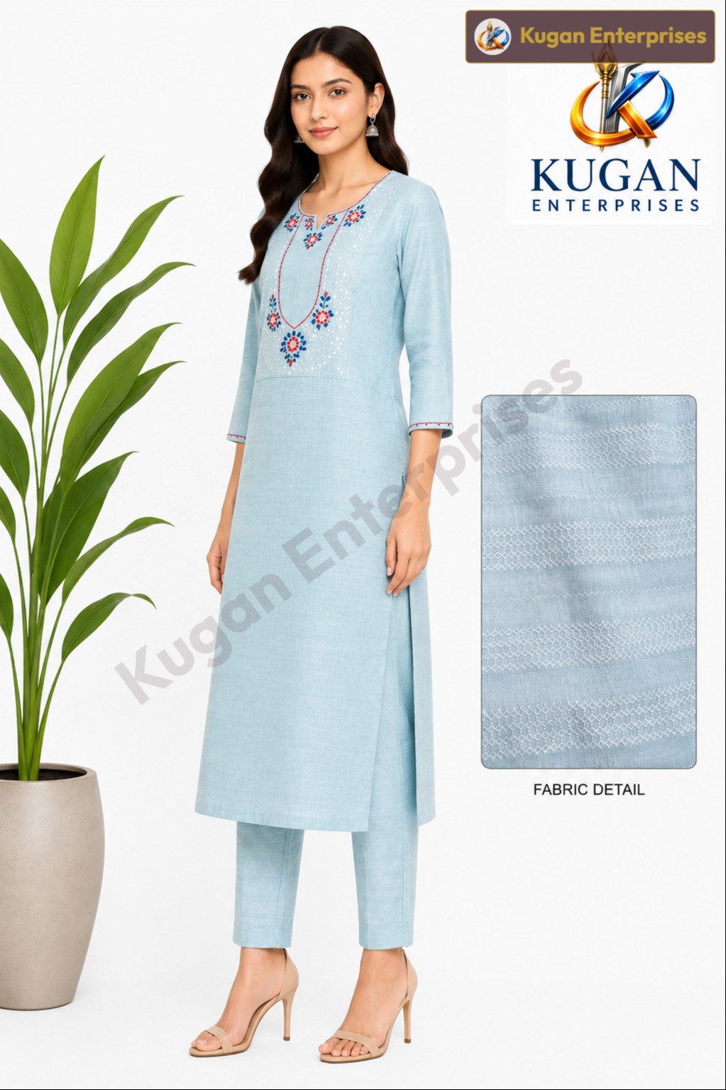 Sky Blue Floral Embroidered Kurta Set