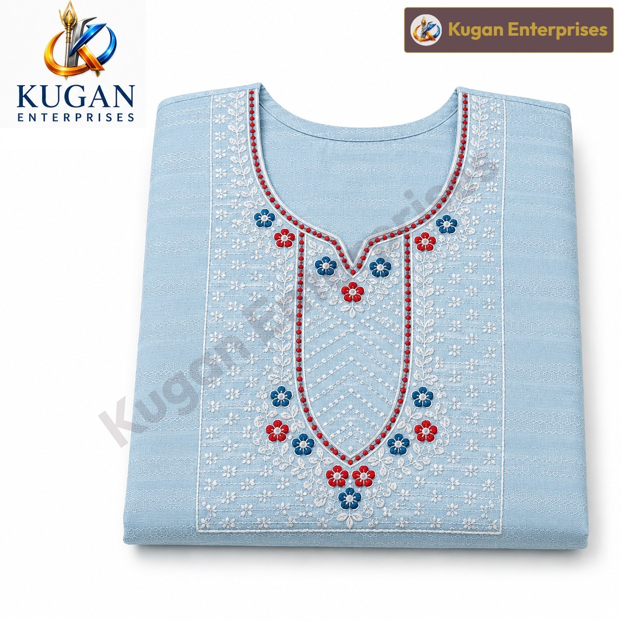 Sky Blue Floral Embroidered Kurta Set