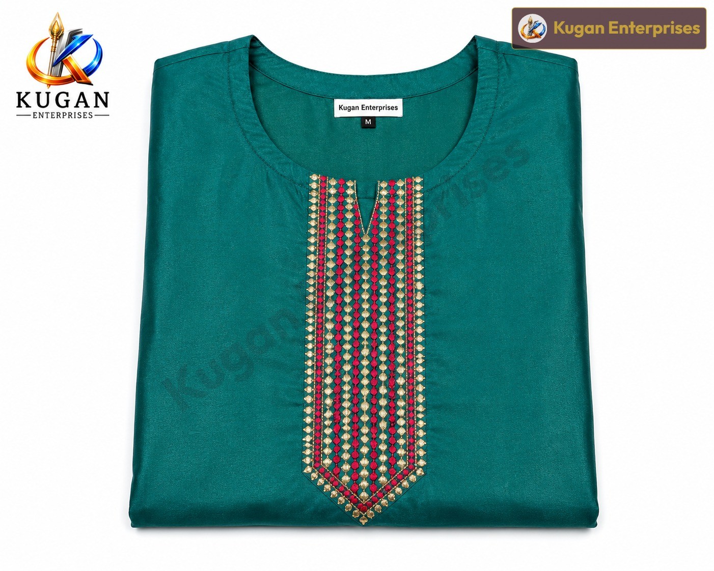 Teal Elegance Embroidered Silk Cotton Kurta