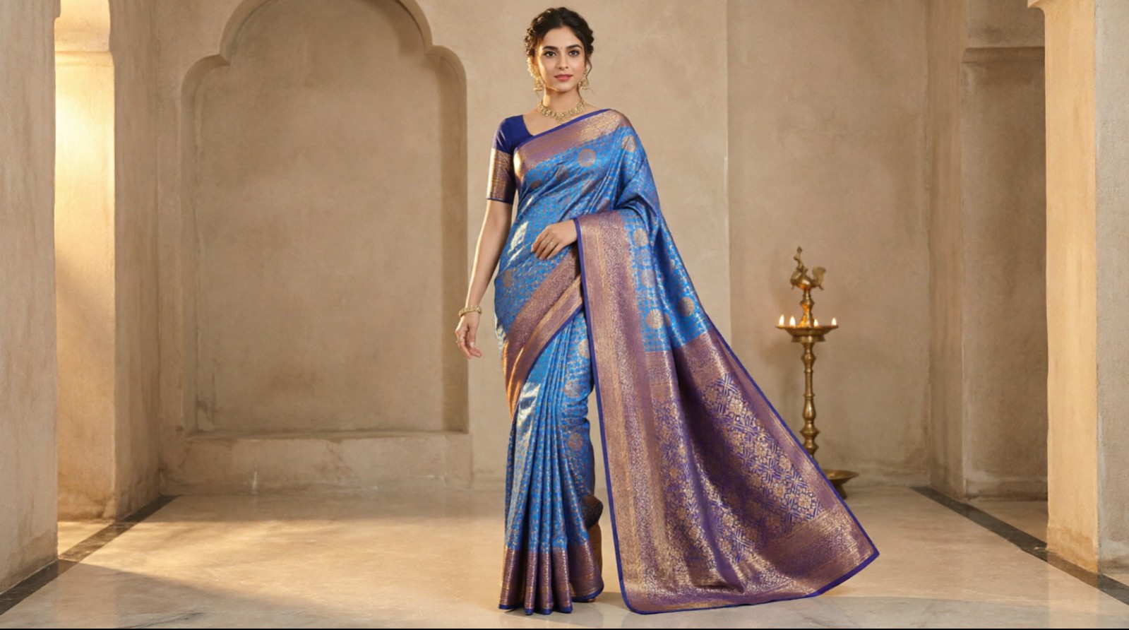 Royal Blue & Gold Silk Saree with Rich Zari Border – Elegant Traditional Designer Saree for Women