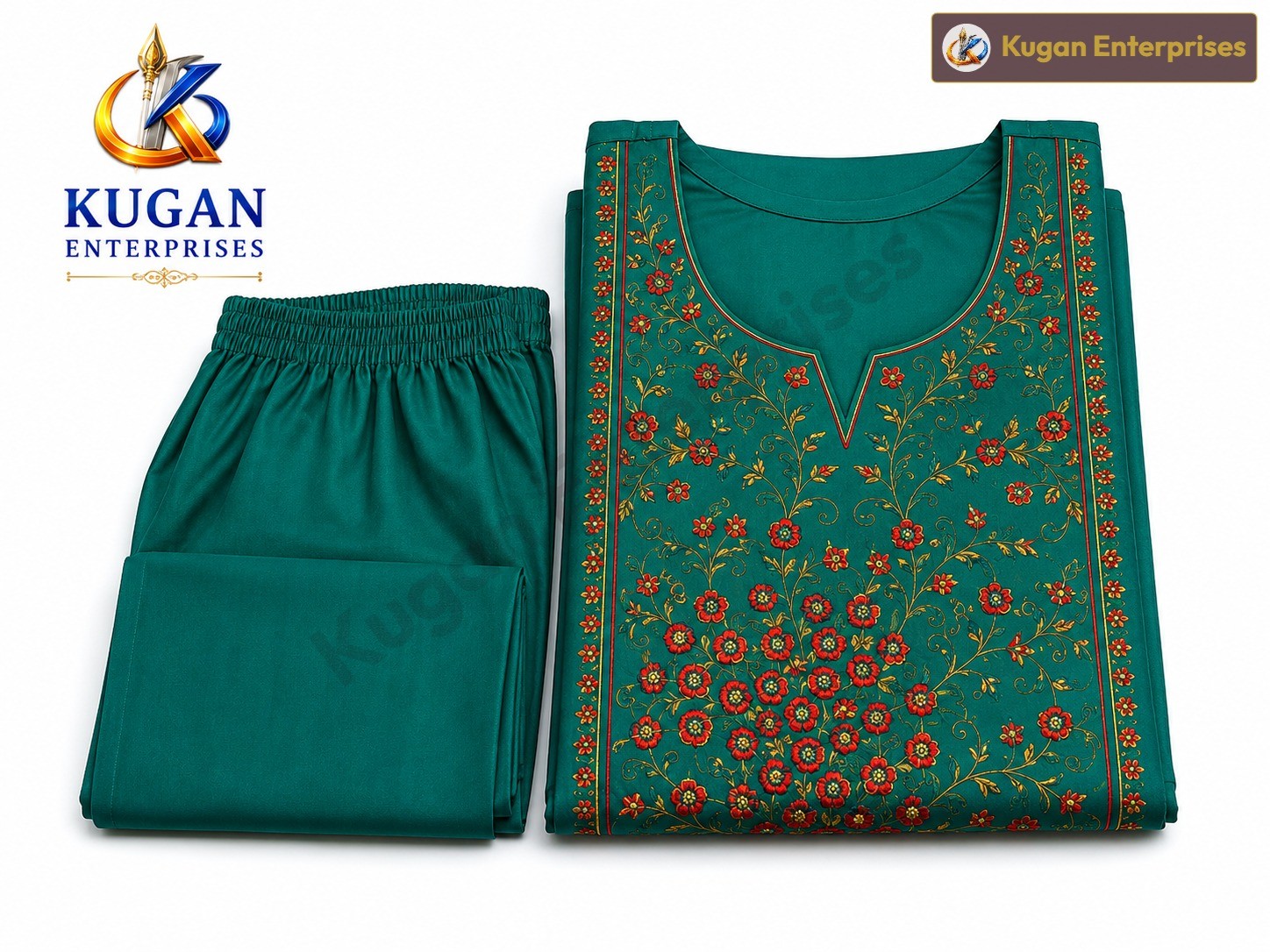 Emerald Bloom Embroidered Kurta with Straight Pant Set