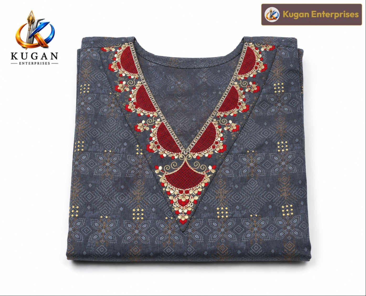 Grey Geometric Embroidered Women’s Kurta