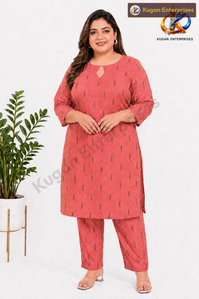 Coral Micro-Geometric Printed Plus-Size Kurta Pant Set