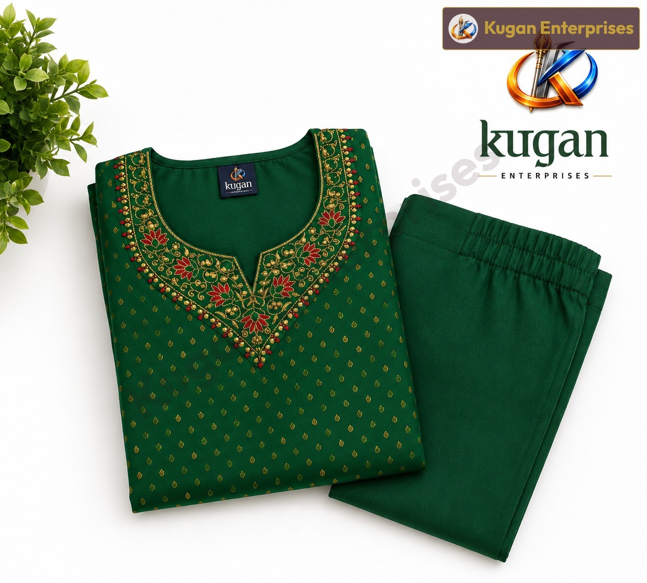 Emerald Green Embroidered Straight Kurta Pant Set