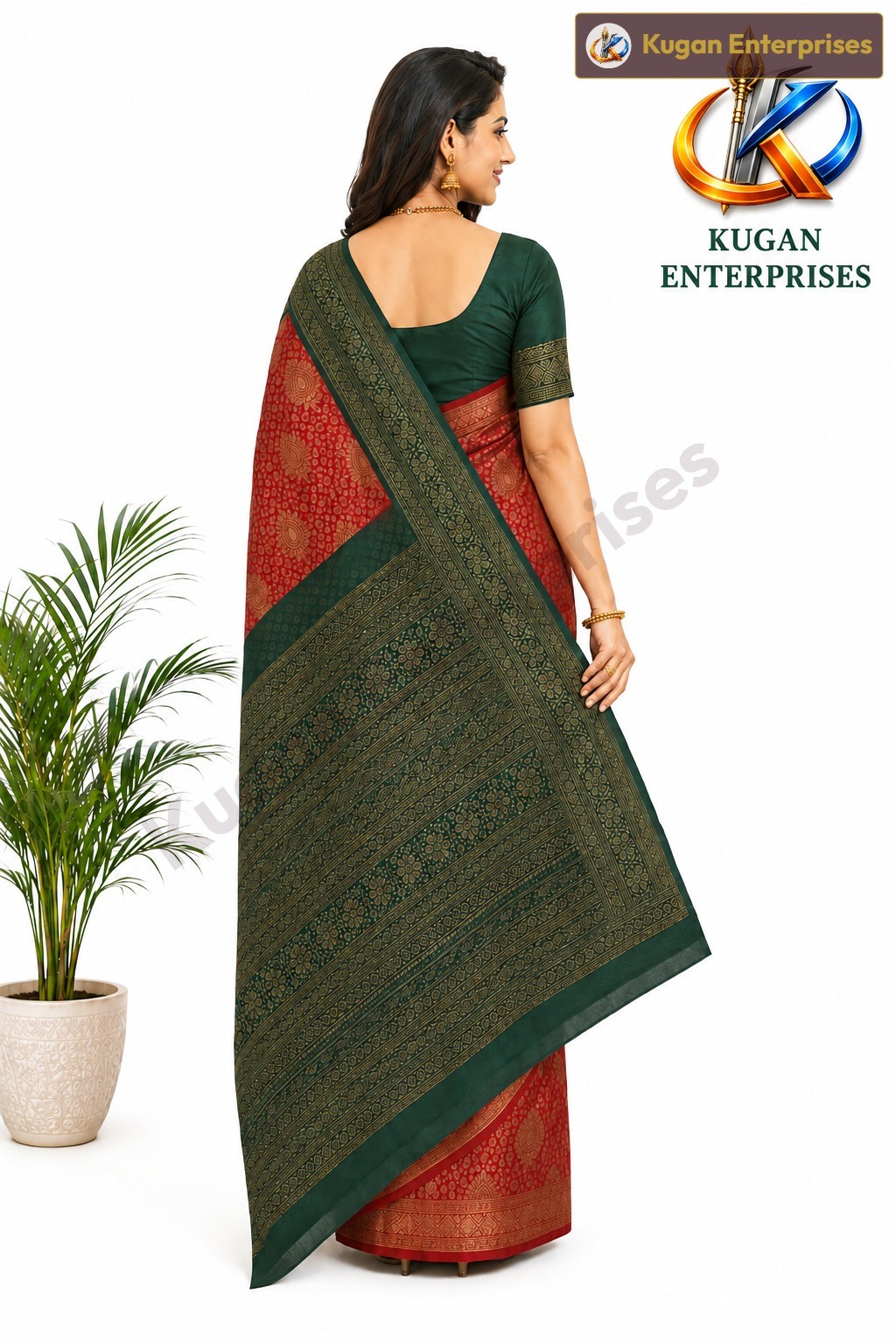 Red & Green Antique Zari Woven Saree