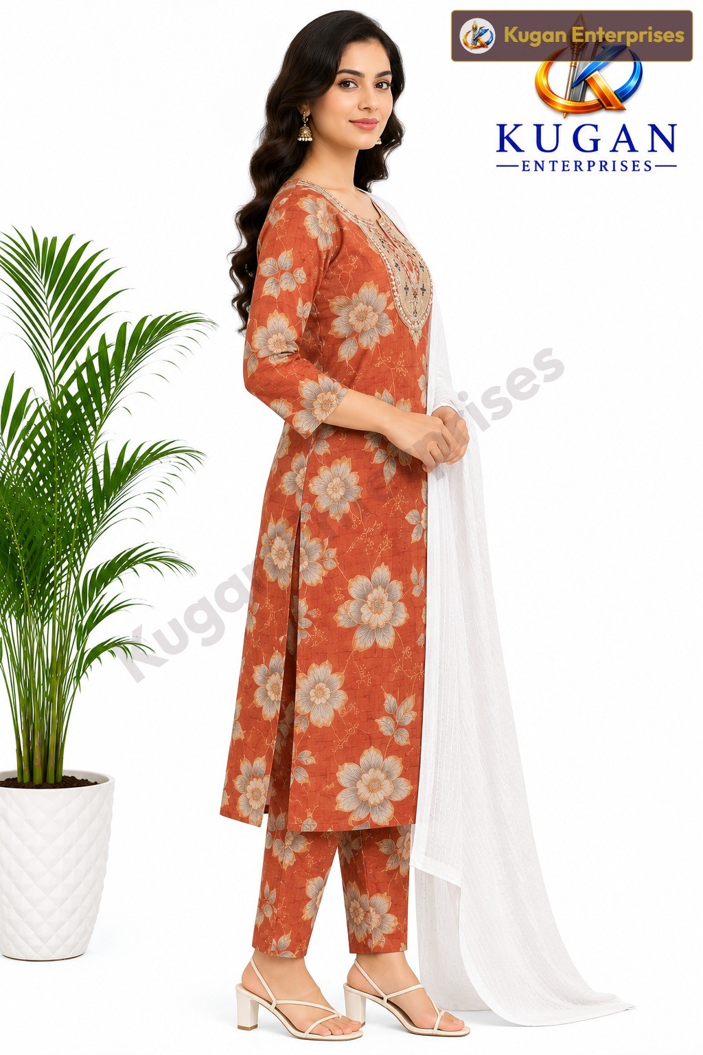 Rust Blossom Embroidered Kurta Pant Dupatta Set