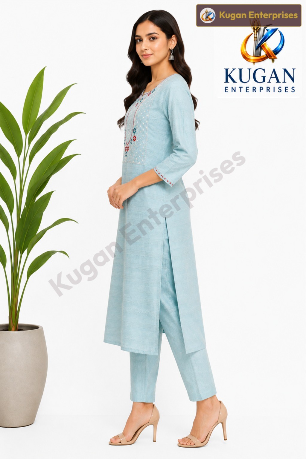 Sky Blue Floral Embroidered Kurta Set