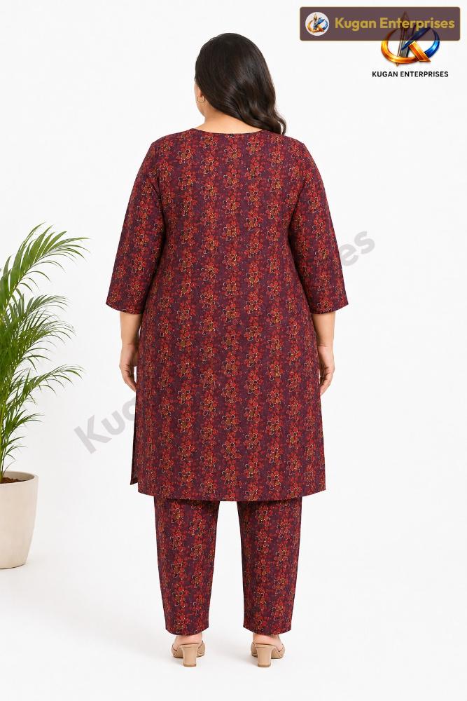 Wine Bloom Plus-Size Rayon Kurta Pant Set