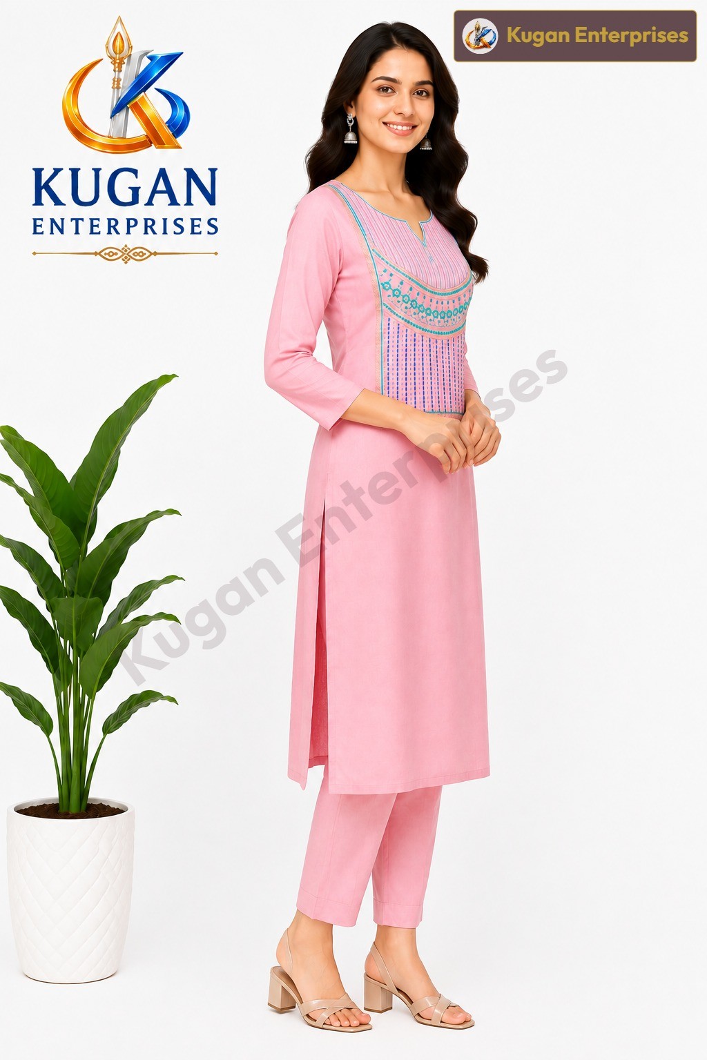 Baby Pink Floral Embroidered Kurta with Matching Pant Set