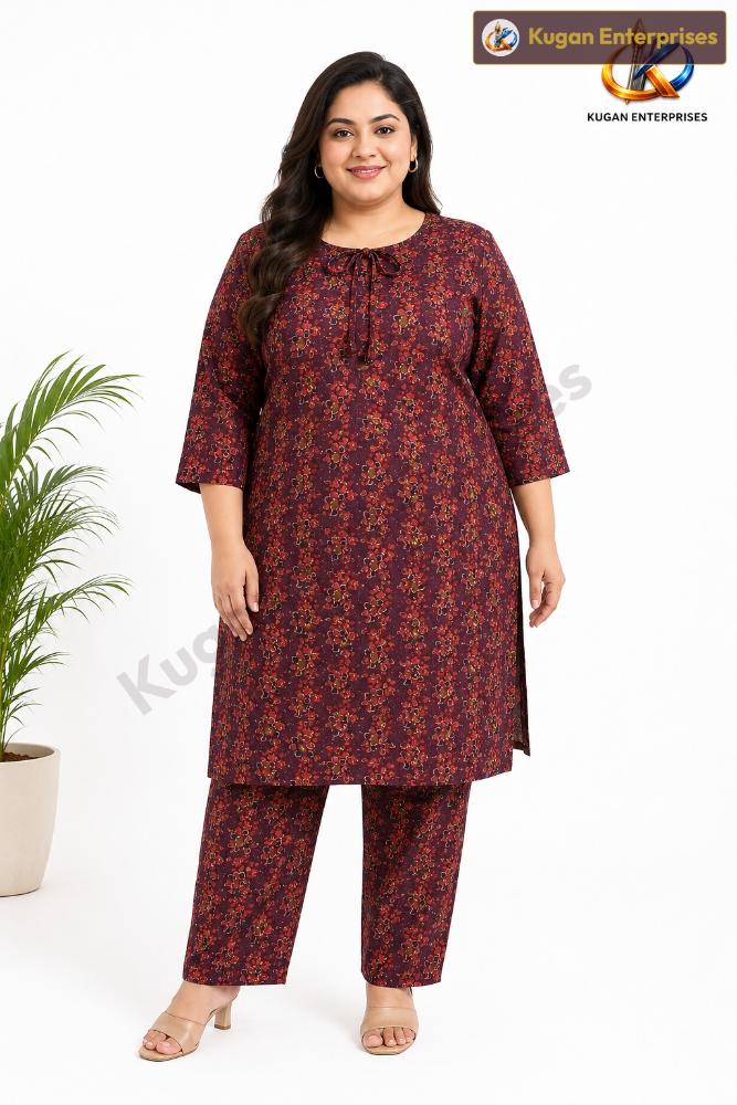 Wine Bloom Plus-Size Rayon Kurta Pant Set