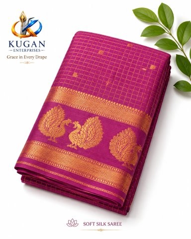 Premium Soft Silk Saree – Magenta with Gold Zari Peacock Border