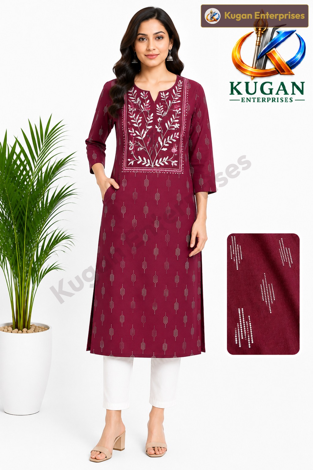 Maroon Blossom Embroidered Kurta